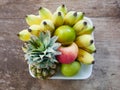 Fruit basket.organic healthy fruit on wood table