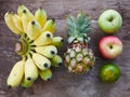 Fruit basket.organic healthy fruit on wood table