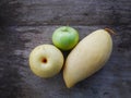 Fruit basket.organic healthy fruit on wood table