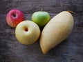 Fruit basket.organic healthy fruit on wood table