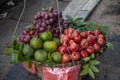 Fruit basket in the local market of Vietnam Royalty Free Stock Photo