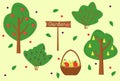 Set of garden trees and shrubs. Fruit trees in the garden: apples and pears. Harvest season summer, autumn.