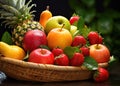 Fruit basket. Variety of a freashly harvested fruit. Ai generative Royalty Free Stock Photo