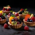 Fruit baskets on black bokeh background. Generative AI