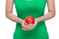 Fruit. Beautiful female hand holding and showing a red apple on Royalty Free Stock Photo