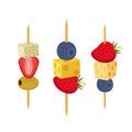 Fruit, berries canapes. Snack, appetizer for restaurants, buffet. Flat style.