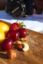 Fruit and berries on a cutting board proper food preparation home cooking foodphoto Royalty Free Stock Photo