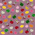 Fruit and Berries Mix (white outline, pink background) Royalty Free Stock Photo