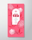 Fruit and Berries Tea Label Template. Abstract Vector Packaging Design Layout with Realistic Shadows. Hand Drawn Lychee