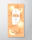 Fruit and Berries Tea Label Template. Abstract Vector Packaging Design Layout with Realistic Shadows. Hand Drawn Peach Royalty Free Stock Photo