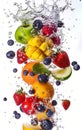 Fruit and berries in water splash, isolated on white background Royalty Free Stock Photo