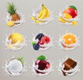 Fruit, berries and yogurt. 3d vector icon set 2 Royalty Free Stock Photo