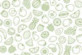 Fruit and berry background, abstract food seamless pattern. Fresh fruits wallpaper with apple, banana, strawberry Royalty Free Stock Photo