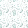 Fruit and berry background, abstract food seamless pattern. Fresh fruits wallpaper with apple, banana, strawberry Royalty Free Stock Photo