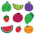 Fruit and berry collection. Vector cartoon smiling characters. C Royalty Free Stock Photo