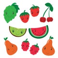 Fruit and berry collection. Vector cartoon smiling characters. C Royalty Free Stock Photo