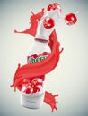 Cherry greek yogurt in cream or milk splash pure vector illustration for milk products and beverage design high quality art