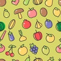 Fruit and berry mushrooms and vegetables seamless pattern farm food Royalty Free Stock Photo