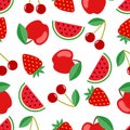 Fruit and berry seamless pattern. Watermelon, cherry, apple, strawberry seamless background. Juicy cute pattern. Vector Royalty Free Stock Photo