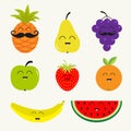 Fruit berry set. Cartoon character face mustache.