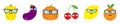 Fruit berry vegetable face sunglasses icon set line. Pepper, eggplant, pumpkin cherry, lemon, orange. Cute cartoon kawaii