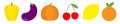 Fruit berry vegetable food icon set line. Pepper, eggplant, pumpkin cherry, lemon, orange. Cute cartoon kawaii decoration element