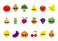 Fruit berry vegetable mustache face icon set. Pear strawberry banana pineapple grape apple cherry, lemon, orange. Pepper, tomato, Royalty Free Stock Photo