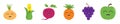 Fruit berry vegetable smiling face icon set line. Onion, sweet corn, beet, beetroot, pineapple, grape, apple. Cute cartoon kawaii Royalty Free Stock Photo