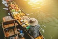 Fruit boat sale at Damnoen Saduak floating market. Royalty Free Stock Photo