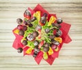 Fruit bouquet with chocolate frosting, gift for you, food theme