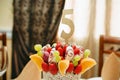 Fruit bouquet decoration on the dining table Royalty Free Stock Photo