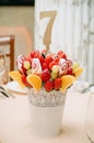 Fruit bouquet decoration on the dining table Royalty Free Stock Photo