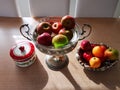 Fruit bowl with apples in the kitchen on the table Royalty Free Stock Photo