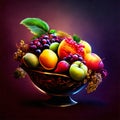 Fruit bowl of apricots, plums, grapes and peaches Generative AI