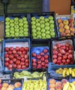 Fruit in boxes.