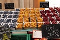 Fruit boxes on the shelves of a market Royalty Free Stock Photo