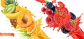 Fruit burst. Splash of juice. 3d vector icon set Royalty Free Stock Photo