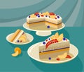 Fruit cake on a plate, berry currant blueberry outline, appetizing pie with fruit berry layer