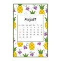 Fruit calendar for 2022 with a fruit pattern for the month of August, color vector summer illustration