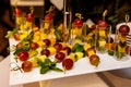 Fruit canape on event catering. Cheese, grape, pineapple and kiwi on stick