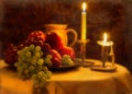 Fruit and candle, Vintage.