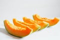 Fruit cantaloupe cut close-up white background Royalty Free Stock Photo