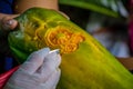 Fruit carving art of Thailand for punctilious food Royalty Free Stock Photo