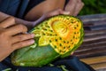 Fruit carving art of Thailand for punctilious food Royalty Free Stock Photo