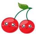 Fruit characters. Cute cartoon kawaii cherry character. Vector isolated image of a cherry, fruit. Sweet face. Isolated