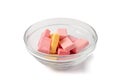 Fruit Chews Isolated, Pink Chewable Candies, Fruit Chew Candy Pile, Square Taffy, Colorful Gummy Candies