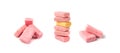 Fruit Chews Isolated, Pink Chewable Candies, Fruit Chew Candy Pile, Square Taffy, Colorful Gummy Candies