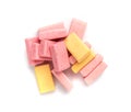 Fruit Chews Isolated, Pink Chewable Candies, Fruit Chew Candy Pile, Square Taffy, Colorful Gummy Candies