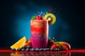 Fruit cocktail Smoothie with frozen berries and kiwi An enchantment of taste and healthy eating, in a glass beaker. There are Royalty Free Stock Photo