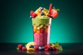 Generative AI. Fruit cocktail Smoothie with frozen berries and kiwi An enchantment of taste and healthy eating, in a glass beaker. Royalty Free Stock Photo